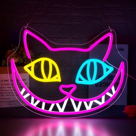Cheshire Cat Neon Sign for Wall Decor Dimmable Cheshire Cat Neon Light for Kids LED Light Up Sign Suitable for Living Room Children's Clothing Store Man Cave Birthday Gift Size 13.7 * 10.3In(P069)
