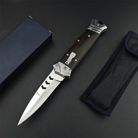 Goshawk 8.7'' One-handed Use Portable Knife with PocketClip，Gifts for Men，Daily Utility and Collectible Folding Knives，9Cr18MoV Blade and Wenge Wood Handle，EDC Tool for Camping，Hiking