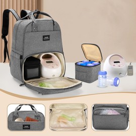 CURMIO Breast Pump Bag Compatible for Spectra S1, S2, Medela, Breast Pump Backpack with Compartment for Cooler Bag, with Padded Laptop Sleeve and Pockets for Working Moms, Gray