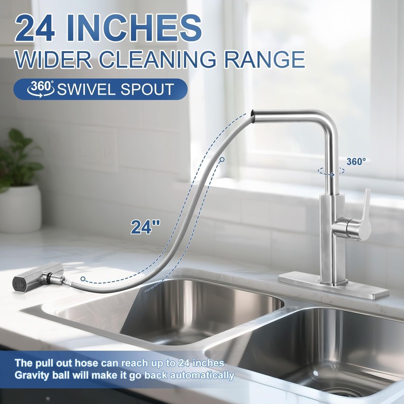 Kitchen Faucet with Pull Down Sprayer: ALEASHA Waterfall Kitchen Sink