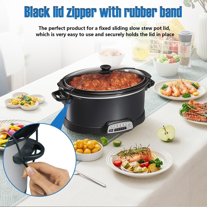 Black Lid Latch Strap Rubber Band 6,7,8 Quart Compatible with