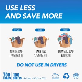 OPPEAL Unscented Laundry Detergent Sheet, HE Compatible, Completely Dissolve, Gentle on Skin, Essence Free, Powerful Clean, Rapidly Dissolve in 5s - 100 Big Sheets 200 Loads.