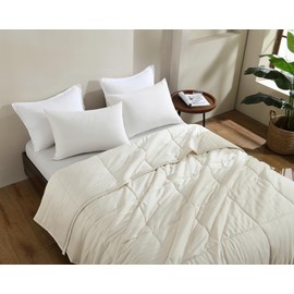 100% Rayon Derived from Bamboo Comforter for Hot Sleepers- Breathable Cooling Silky Soft Duvet Insert Queen Size - All Season Comforter (90x90 Inches, Beige)