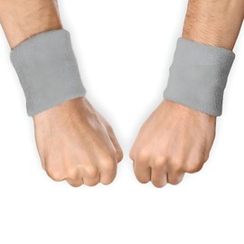 PeakTrend Sweatbands Sports Wristband for Men & Women - Moisture Wicking Athletic Cotton Terry Cloth Sweatband for Tennis, Basketball, Running, Gym, Working Out 1 Pair (Grey)