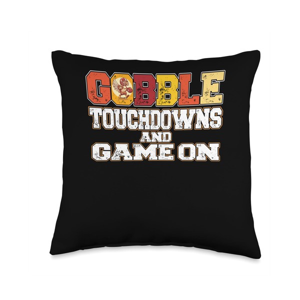 Thanksgiving Football Turkey Gobble Touchdowns and Game on Throw Pillow