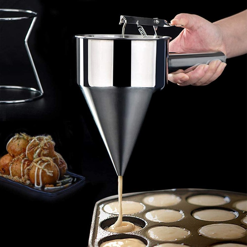 MyLifeUNIT Stainless Steel Pancake Batter Dispenser, Funnel Dispenser with Stand