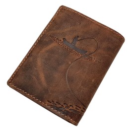 myledershop Genuine Buffalo Full Leather Wallet/Wallet/Wallet/Wallet in Portrait Format with Fish Motif with RFID & NFC Protection in Brown, brown, Modern