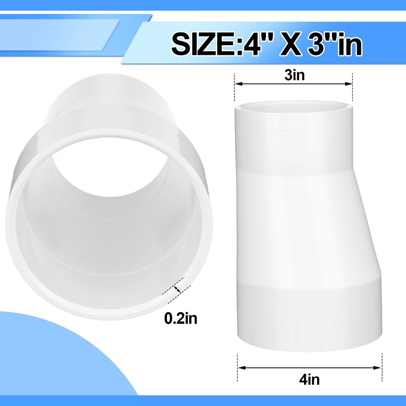 Pushglossy 4" X 3" PVC Pipe Fitting Compatible with 429-E