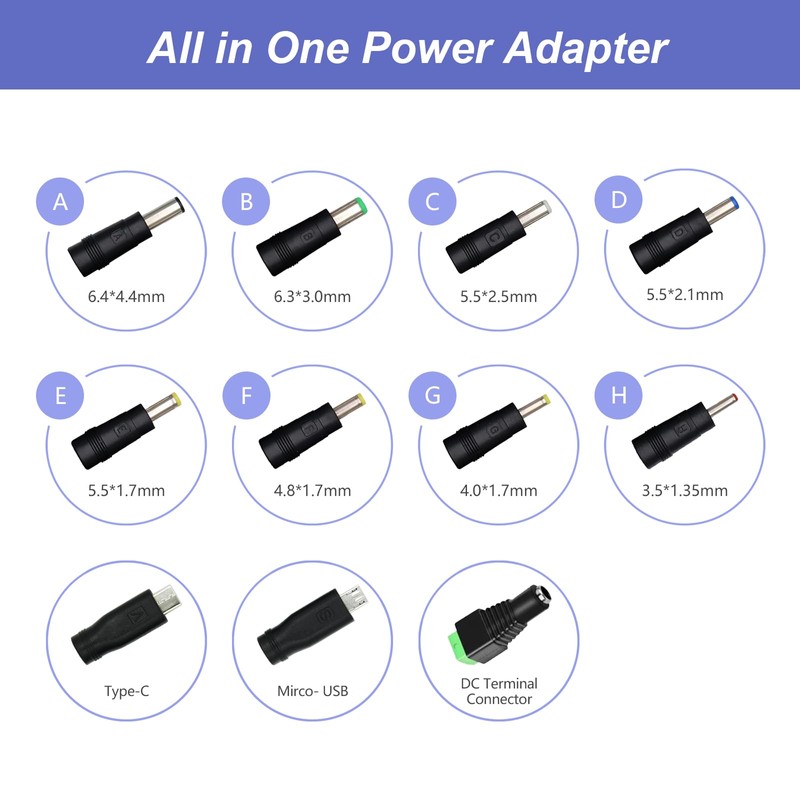 12V 2A 24W Power Supply Adapter with 11 Interchangeable Jacks