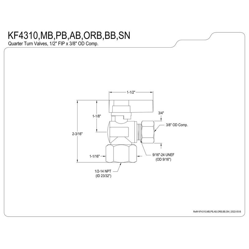 Kingston Brass KF4310MB 1/2" FIP x 3/8" OD Comp Angle