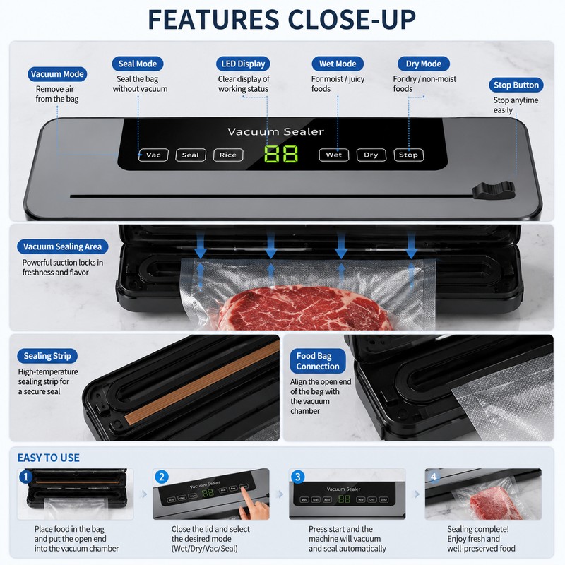 Electric Vacuum Sealer Machine for Food Storage – Wet &