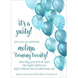 Turquoise Birthday Party Invitations With Envelopes