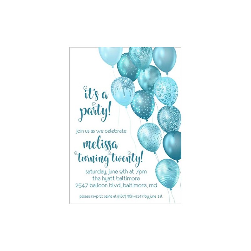 Turquoise Birthday Party Invitations With Envelopes