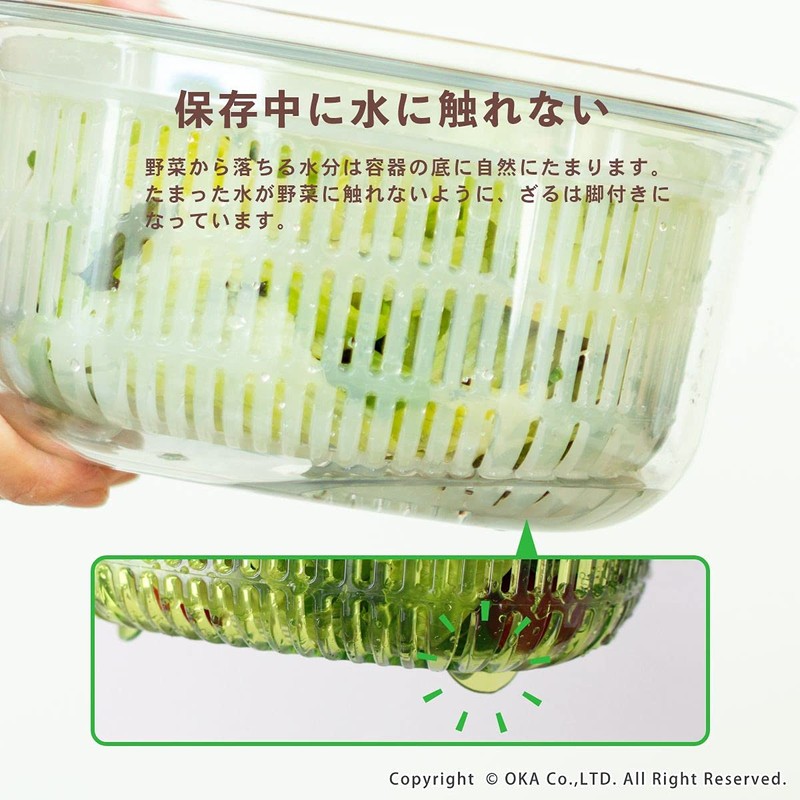 OKA Vegetable Storage Container, White, Regular, Veggie Magic Series, Washable