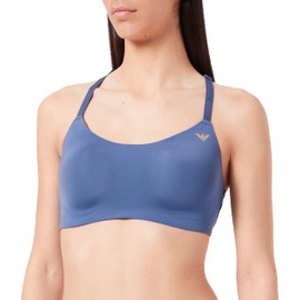 Emporio Armani Women's Second Skin Microfiber & Lace Padded Bralette Bra, Indigo, X-Large