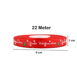 LOOGI 22 m Ribbon 10 mm Satin Ribbon, Gift Ribbon, Christmas Red Decorative Ribbon, Christmas Ribbon, Grosgrain Ribbon with Merry Christmas