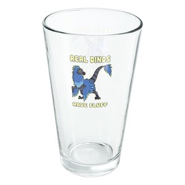 LOGOVISION Real Dinos Have Fluff Raptor Dinosaur 16 oz Pint Glass, Tempered Glass, Printed Design & A Perfect Fan Gift | Great for Cold Beverages, Soda, Water