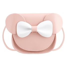 Luckious Children's Bowknot Cute Mouse Ear Crossbody Bag Adorable Mini Shoulder Bag for Outdoor Use,Soft and Durable PU Leather,Stylish Pink and White Design