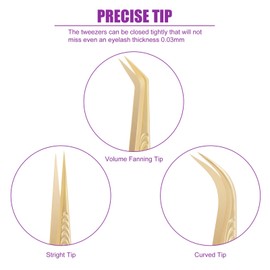 Eyelash Tweezers for Lash Extension Supplies, High Precision Lash Tweezer Set– Pack of 3 Lash Extension Tweezers Kit for Individual and Volume Eyelash Extensions