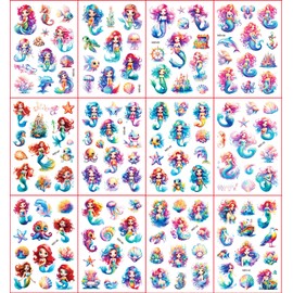 Mermaid Glitter Tattoo Set Children, 12 Sheets Glitter Tattoo Children, Mermaid Glitter Tattoo Toy, School Cone School Gift Girls, Mermaid Tattoos Decoration Children's Birthday Party