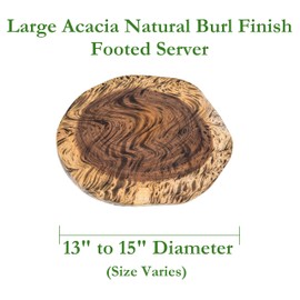 Lipper International Acacia Natural Burl Finish Footed Serving Board for Cheese, Crackers, and Hors D'oeuvres, Small, Asymmetrical 13" to 15" Diameter x 2"