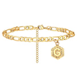 HUASAI G Initial Anklets for Women Letter Anklet Bracelet for Women Cuban Alphabet Foot Jewelry (G)