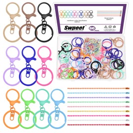 Swpeet 60Pcs Mixed Color Lobster Claw Clasps Keychain with Swivel Trigger Clip Flat Split Keychain Ring and Ball Chains Assortment Kit, Swivel Clasps Hook Clips for Purse Strap Keychain DIY Crafts