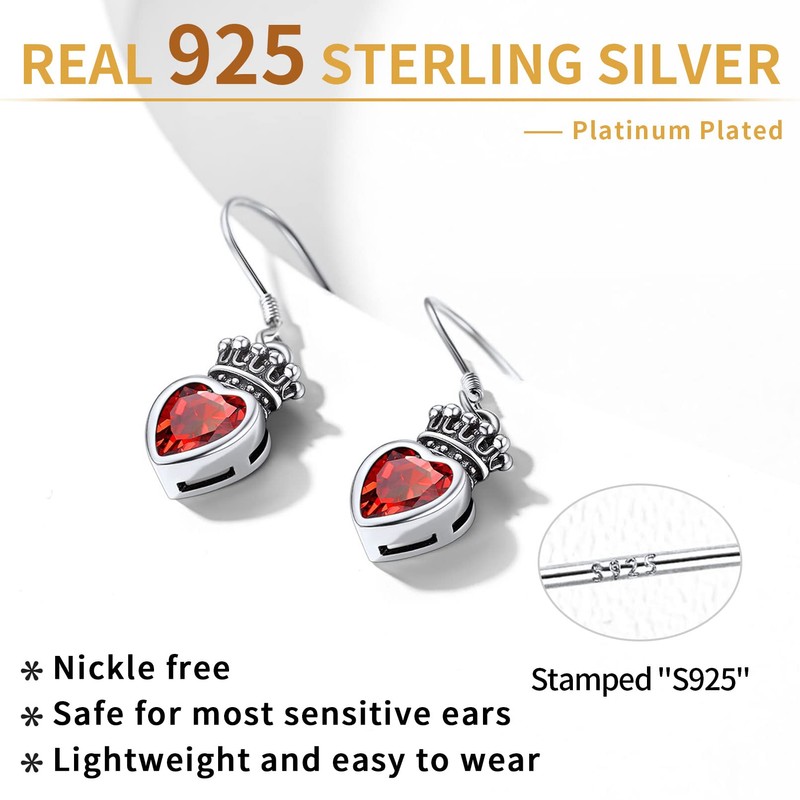 ChicSilver 925 Sterling Silver Crown Birthstone Drop Earrings for Women