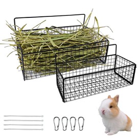 Hamiledyi Guinea Pig Hay Feeder 2 Piece Bunny Hay Feeder Rack Pet Hanging Cage Manger Grass Feeder for Small Animal Cage Accessories Rabbits Guinea Pig Chinchilla (Black)