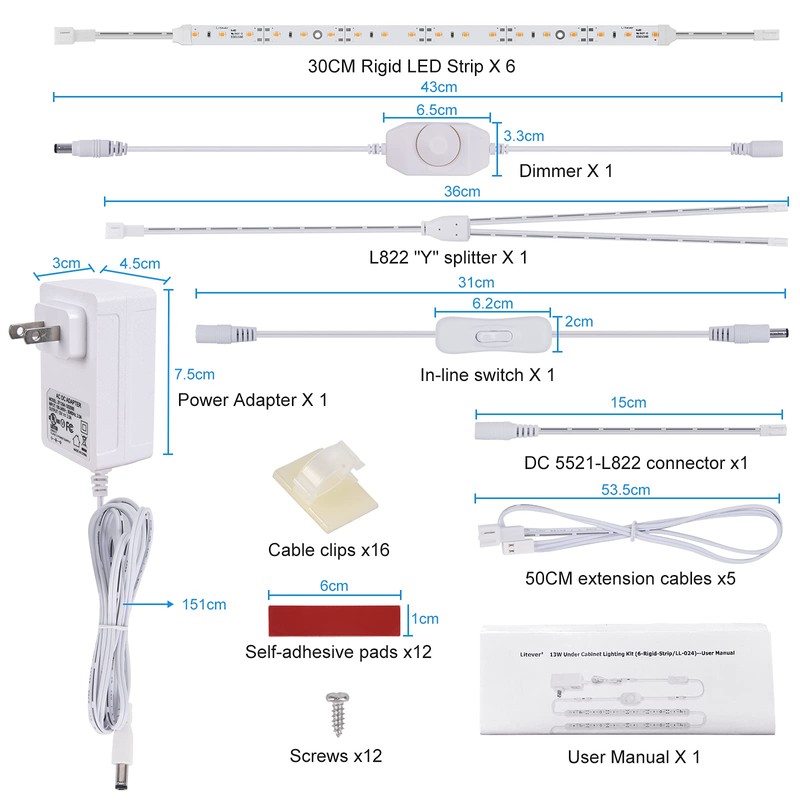 Under Cabinet LED Lighting Kit for Kitchen Cabinet Counters Shelf