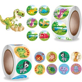 Pack of 1000 Dinosaur Stickers, Round Cartoon Animal Stickers, Dinosaur Stickers, Animal Stickers for Children, Dinosaur Reward Stickers, Children's Teacher Prize Motivation Stickers, 1 Inch