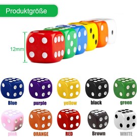 PHISGNIO Set of 100 Dice Six Sided Dice Set, Colourful Colours, Dice Set, 12 mm Dice for Dice Games, Table Games, Dice