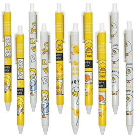 Lopenle 42PCS Kawaii Duck Pens Happy Duck Writing Pens Cartoon Retractable Gel Pens Black Ink For School Supplies Office Party Birthday.