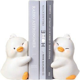 Cute Hug Ducks Decorative Bookends, Unique Book Ends to Hold Books Creative Resin Book Holder Stopper for Home Office Desk Bookshelf Decoration