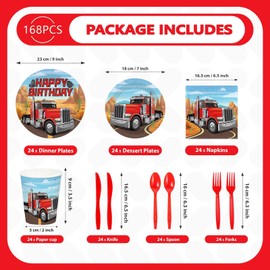 Greencian 168 Pcs Semi Truck Tractor Truck Party Decorations, Serves 24