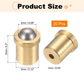 sourcing map 20Pcs 304 Stainless Steel Ball Plunger, 2mm Dia. Ball Catch Latch Smooth Push Fit Spring Plunger Precision Positioning End Force 15N for Mechanical Devices, Furniture (3x5mm)