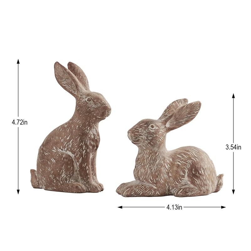 Set of 2 Easter Bunny Figures Made of Resin, Brown