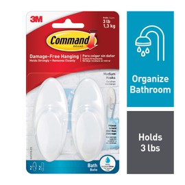Command BATH18-ES 2 Strips Medium Bath Hook, 2 Hooks by Command