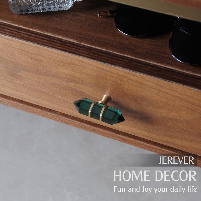 JEREVER 4 Pack Hexagonal Crystal Knobs Wire Wrapped Glass Brass
