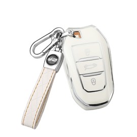 ontto TPU Car key fob cover Fit for Peugeot 208 3008 5008 fit for Citroen C1 C2 C3 C4 Grand Picasso Cactus Smart Key case bag Shell keyring Key Holder keychain Protector Accessories White