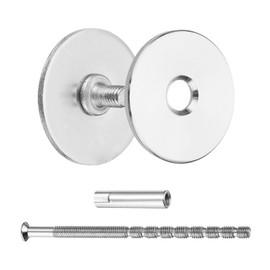 sourcing map Door Hole Cover Plate, 1-1/6" Dia Deadbolt Cover Plate Round Door Knob Hole Filler Plate Brushed Satin Nickel 1.38" Nut 3.54" Screws Silver Pack of 1