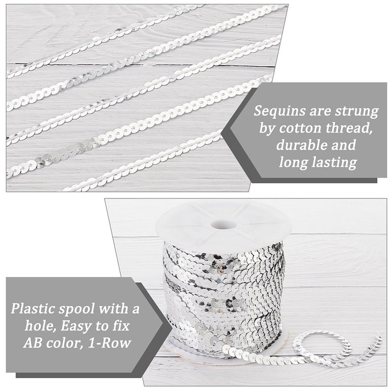 OLYCRAFT 100 Yards/91.5M Elastic Sequin Trim Metallic Stretch Sequin Trim