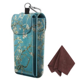 Fintie Double Eyeglass Case with Carabiner Hook, Portable Vegan Leather Eyeglass Case with Scratch Protection, Sunglasses Pouch, blossom