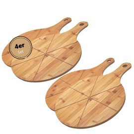 hausleben Pizza Plate 33 cm Wood (Set of 2, 3, 4) – Pizza Board Large with Handle, Place Plate, Pizza Board Round, Pizza Wooden Board, Pizza Plate, Pizza Cutting Board, Service Plate