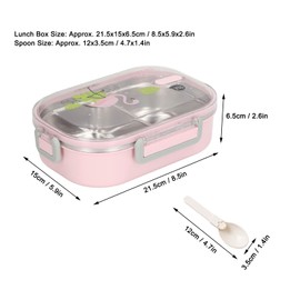 TOPINCN 304 Stainless Steel Lunch Box Compartment Liner Thermal Insulation Bento Lunch Box Illustration Style Proof Container for Student Children Transparent Pink Bird