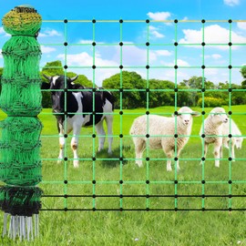 Electric Fence Netting, 164'L x 49.6" H Electric Poultry Fence for Goats, Hogs and Cattle, Anti-Predator Electric Fencing with 14 Posts 2 Spikes, Movable Livestock Electrical Net in Farms and Ranches