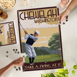 Chewelah, Washington, Golfer, Take a Swing at It (1000 Piece Puzzle, Challenging Jigsaw Puzzle for Adults, Made in USA)