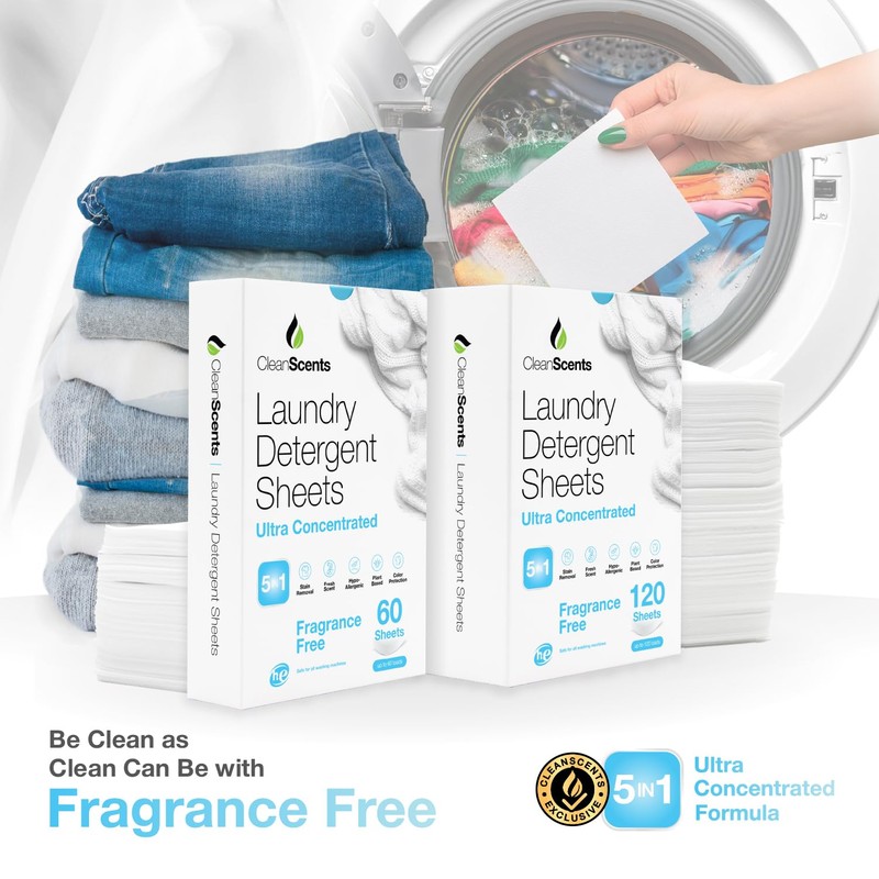 CleanScents Laundry Detergent Sheets (120 Sheets) (Fragrance Free)