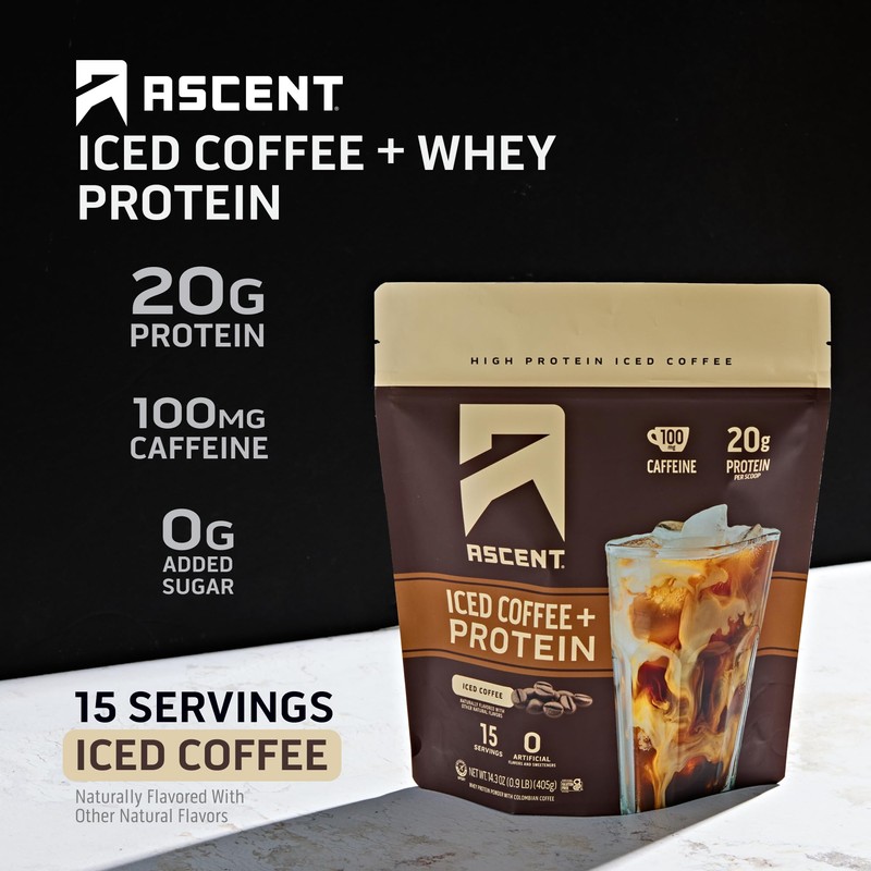 Ascent Iced Coffee Protein Powder - High Protein Coffee Powder,