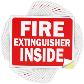 ASSURED SIGNS Fire Extinguisher Inside Sticker Sign - Safety Signs - 15 Pack - 4" X 5" - Durable Self Adhesive, Weatherproof & UV Protected - Red / White in Color - Ideal Decals for Trucks, Cabinets or Equipment